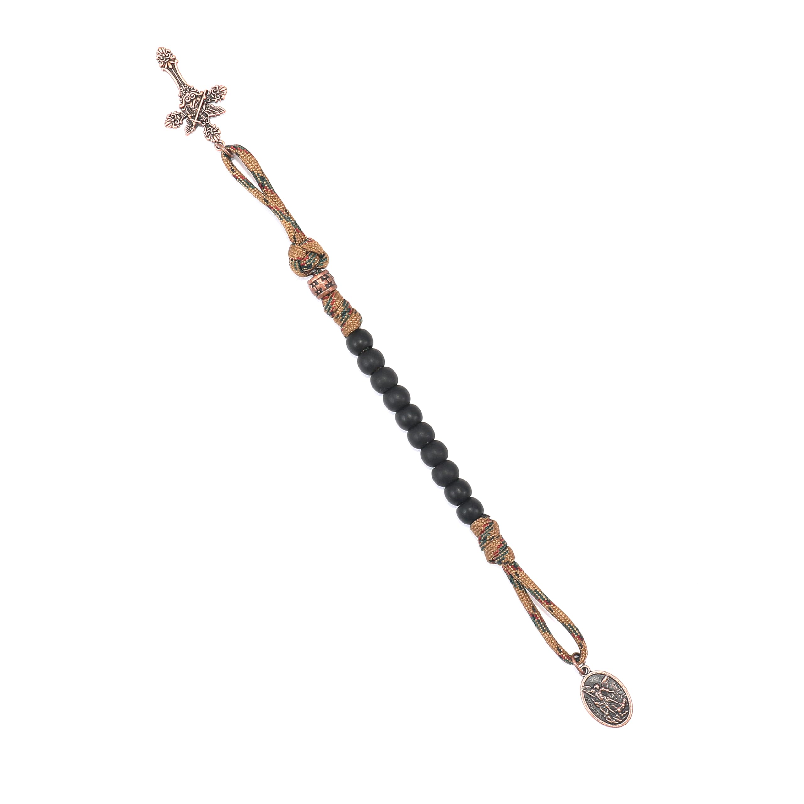 Nazareth Store Strong One Decade Paracord Rosary Black Beads Pocket Car Rosary St Michael Medal & Archangel Cross - Image 3