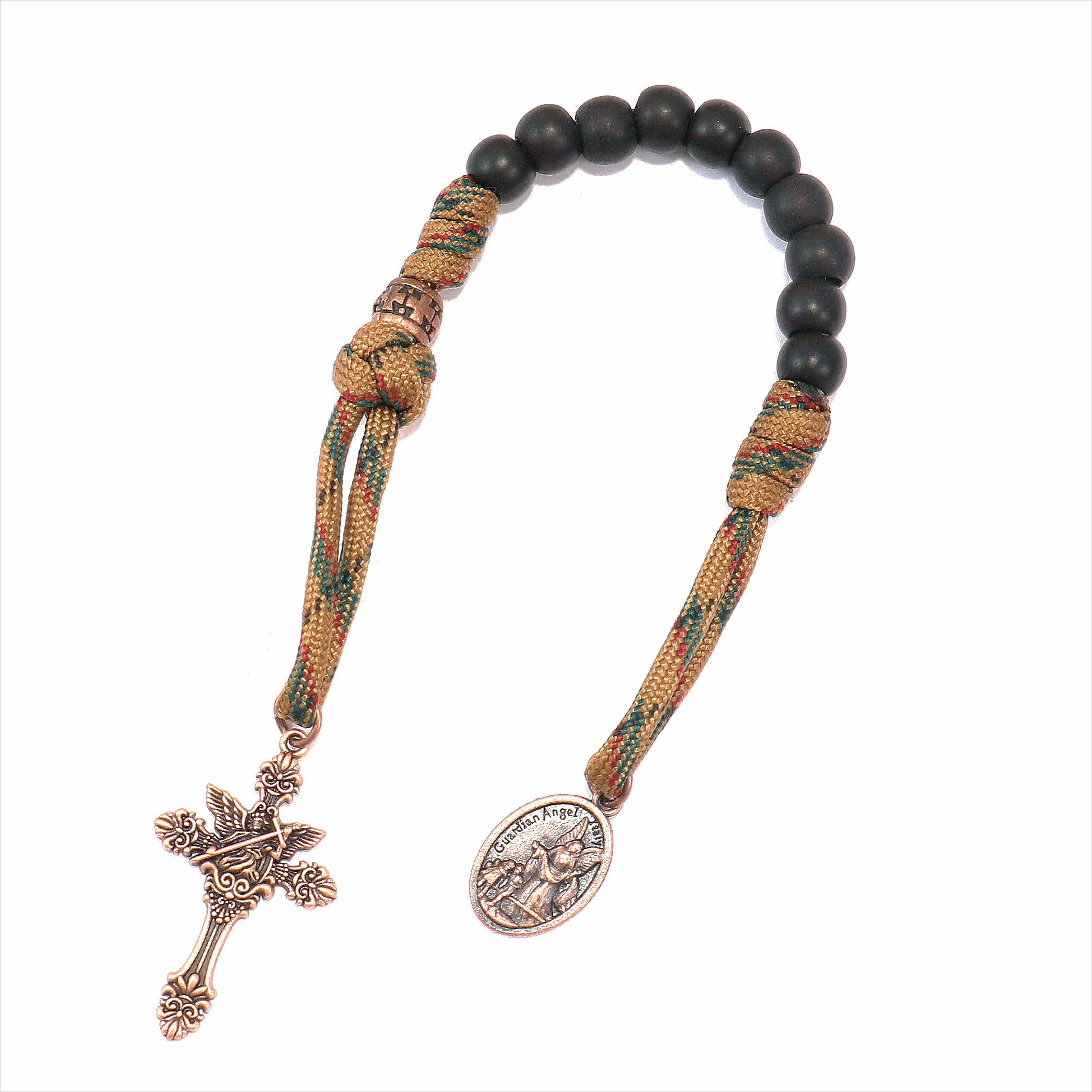 Nazareth Store Strong One Decade Paracord Rosary Black Beads Pocket Car Rosary St Michael Medal & Archangel Cross - Image 4