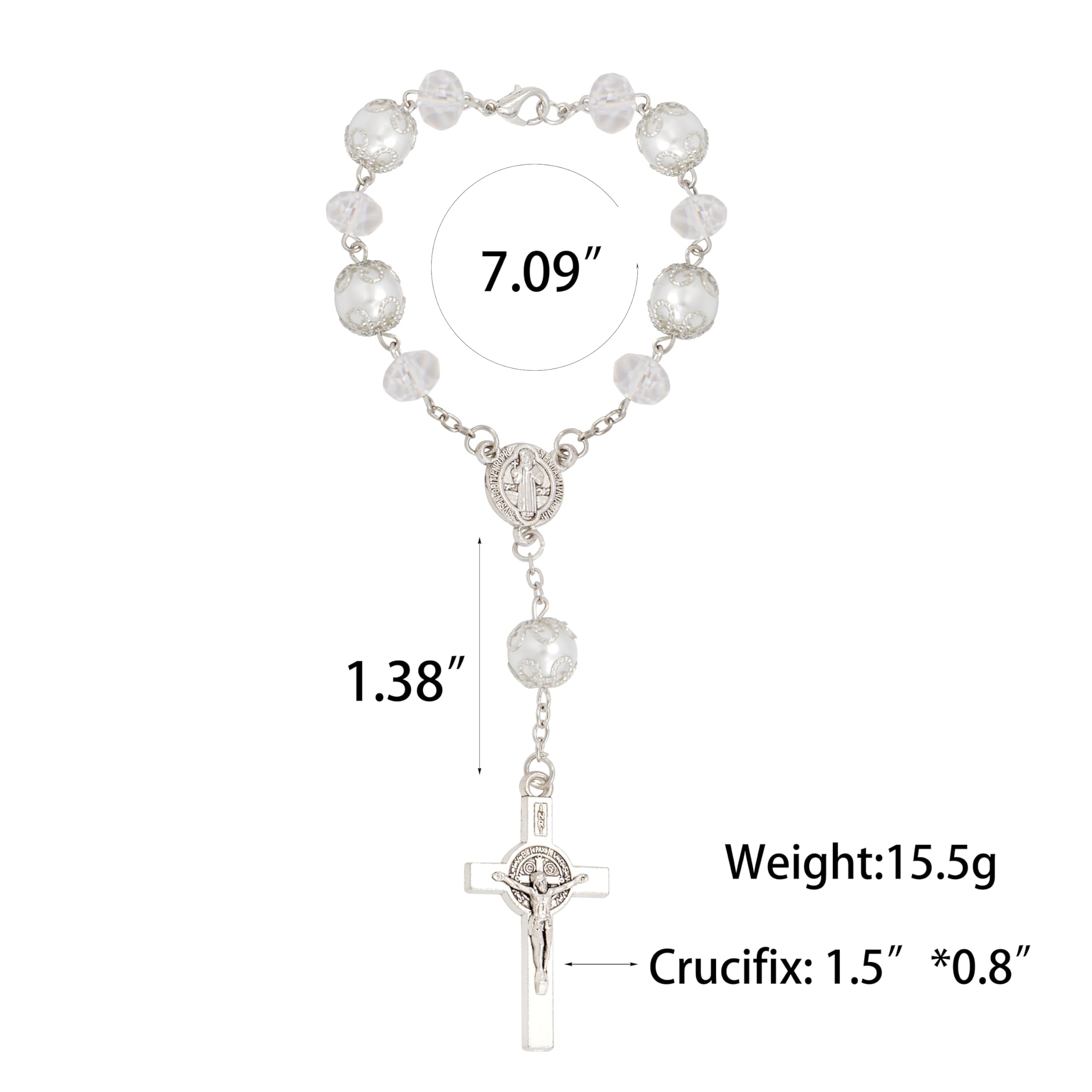 One Decade Car Rosary, St. Benedict Medal Interior Rear View Mirror Charm Auto Rosary, Catholic Rosary Hanging Pendant, Interior Men Women Car Accessories (White) - Image 7