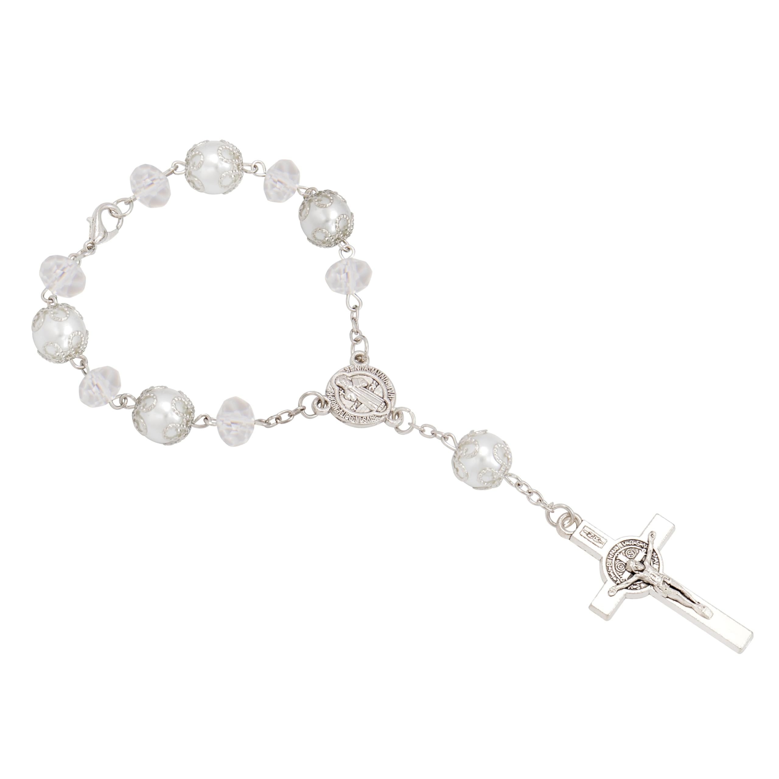 One Decade Car Rosary, St. Benedict Medal Interior Rear View Mirror Charm Auto Rosary, Catholic Rosary Hanging Pendant, Interior Men Women Car Accessories (White) - Image 8